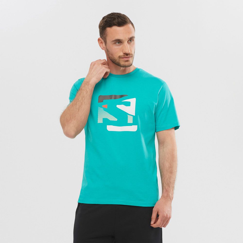 Salomon OUTLIFE GRAPHIC DISRUPTED LOGO SS M Camisetas Hombre - Turquesa - Colombia (92165-LYDX)